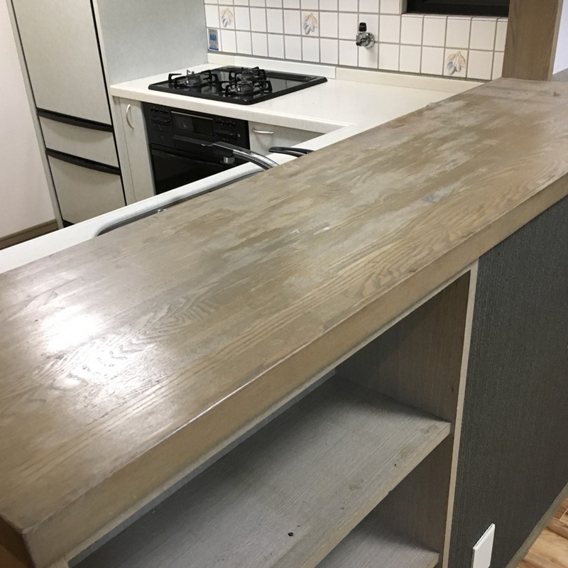 木製キッチンカウンター再塗装